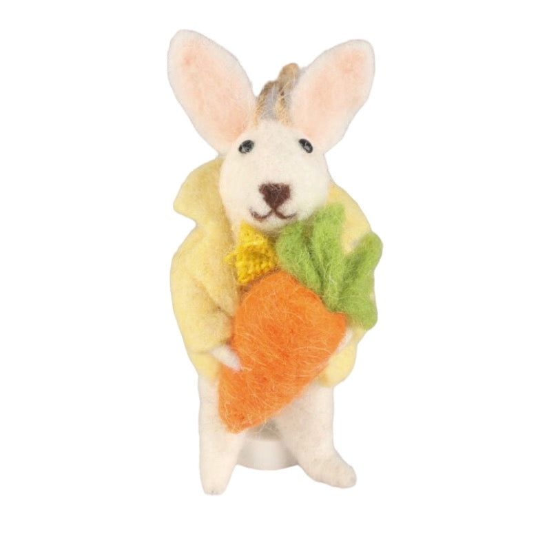 Bunny with Carrot Felted Mouse Ornament | Putti 