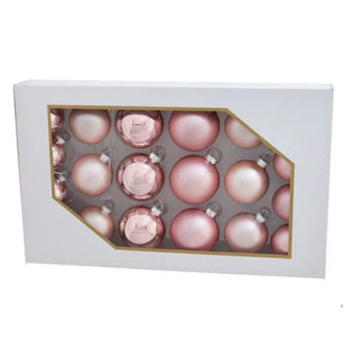 Kurt Adler Shiny and Matte Pink Glass Ornaments - 20 Piece Box Set | Putti 