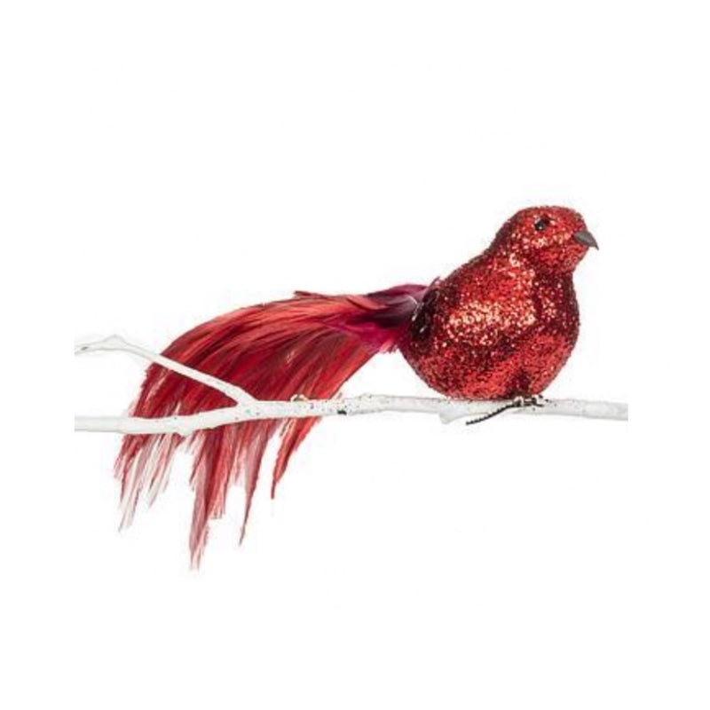 Large Glitter and Feather  Birdclip - Red | Putti Christmas Celebrations