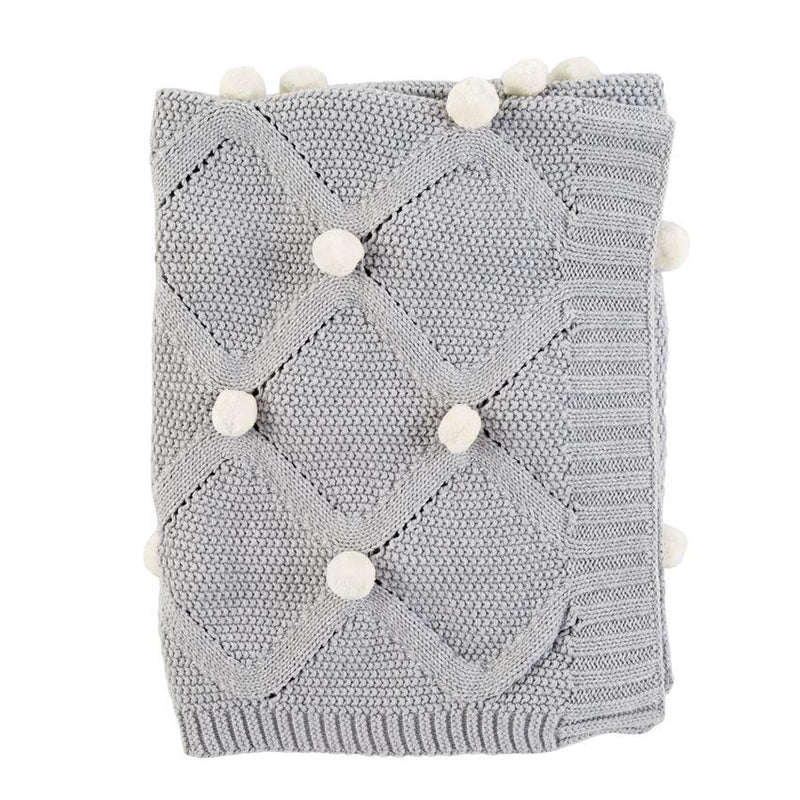 Mud Pie Classic Pom Pom Baby Blanket - Grey