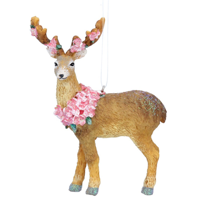 Pink Hydrangea Resin Stag Ornament