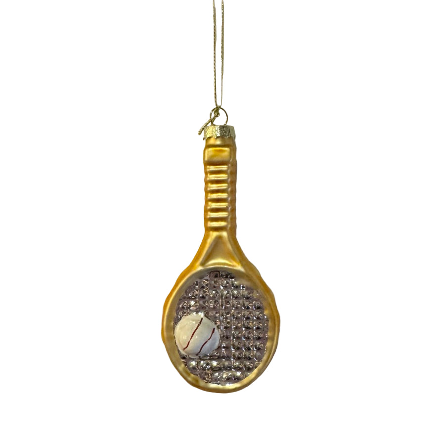 Gold and Silver Tennis Raquet Glass Ornament