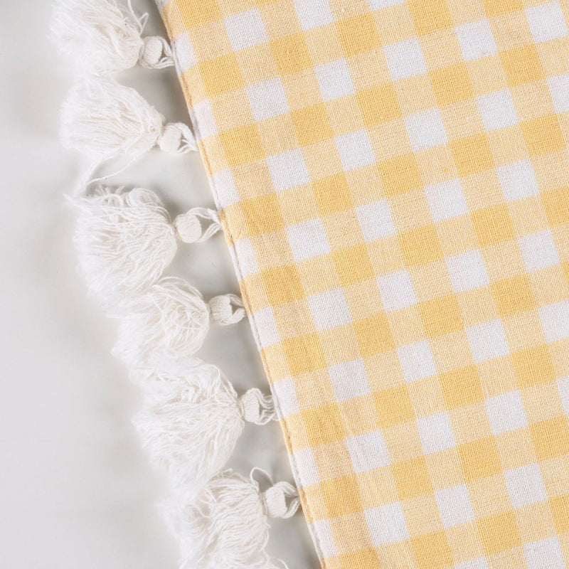Yellow Gingham Table Runner and Napkin set | Putti Fine Furnishings 