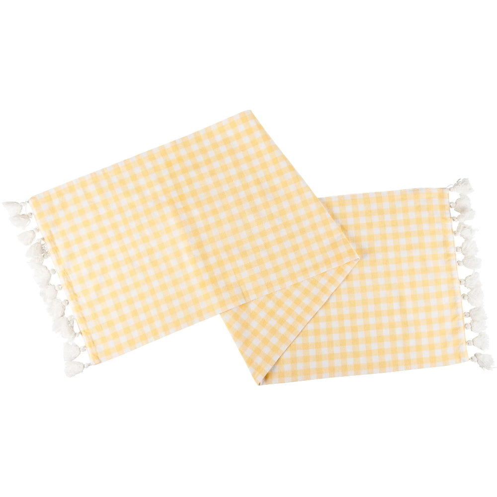 Yellow Gingham Table Runner and Napkin set | Putti Fine Furnishings 