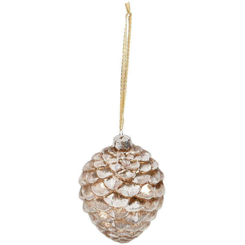 Snowy Pinecone Glass Christmas Ornament
