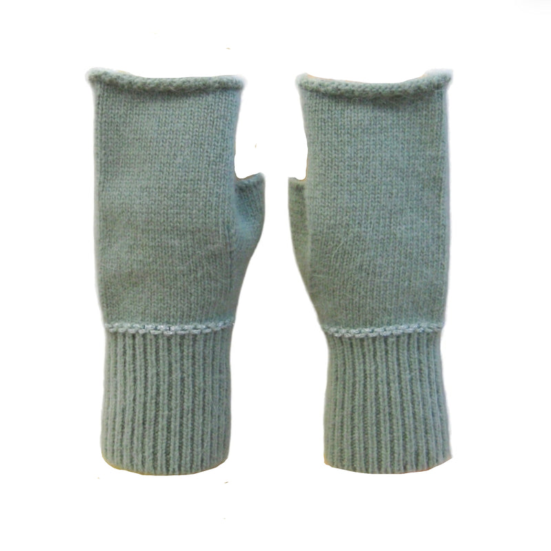 Cashmere Blend Plain Knitted Fingerless Gloves - Forest Green