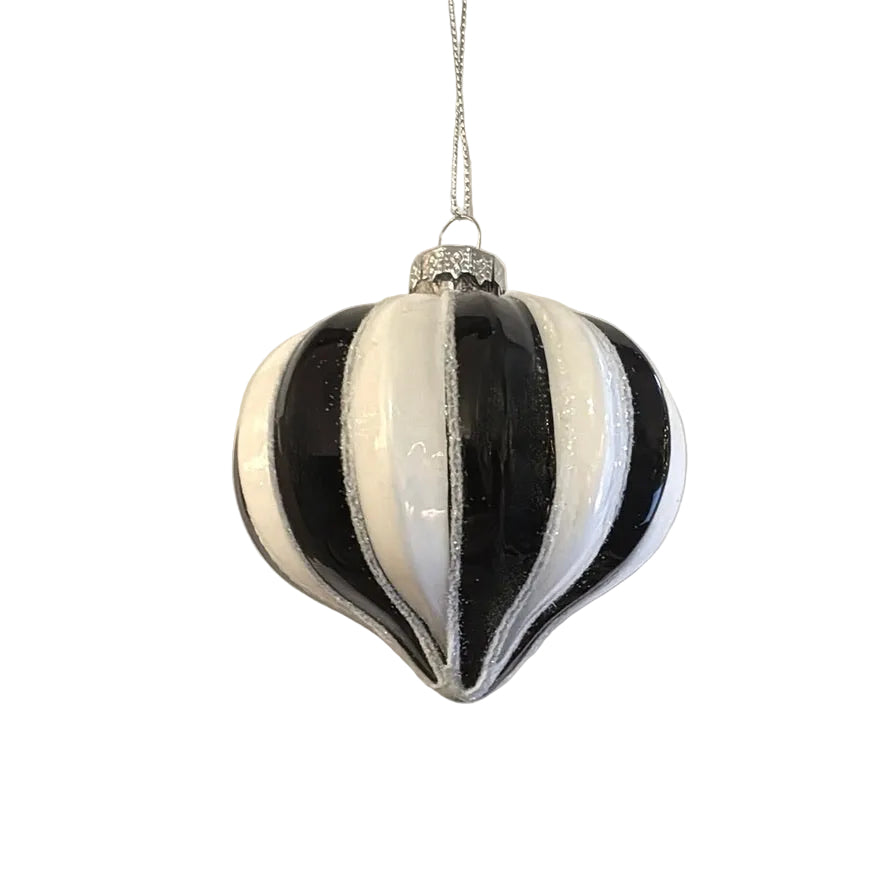 Black and White Melon Glass Onion Ornament