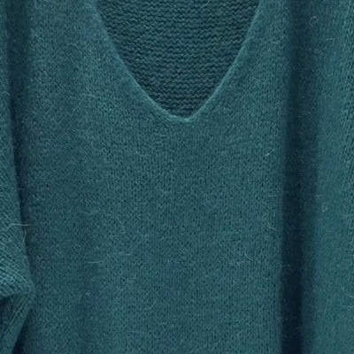 Mohair Blend V-Neck Sweater  - Teal - Putti Fine Furnishings