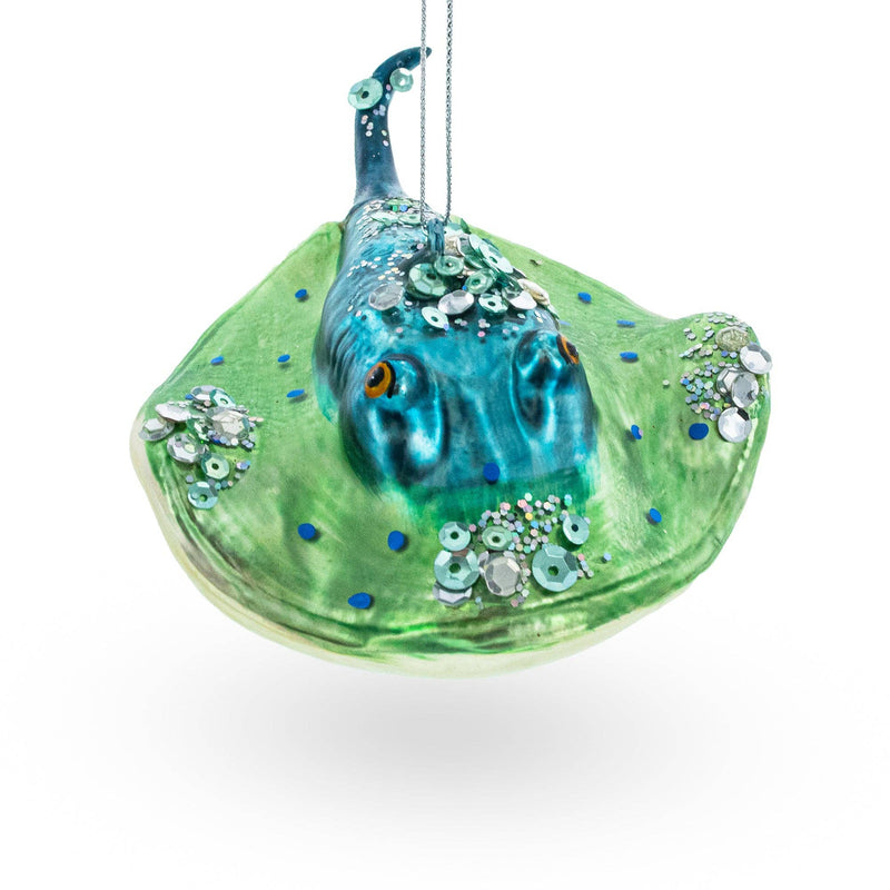 Jeweled Blue Stingray Glass Ornament | Putti Christmas Decorations 