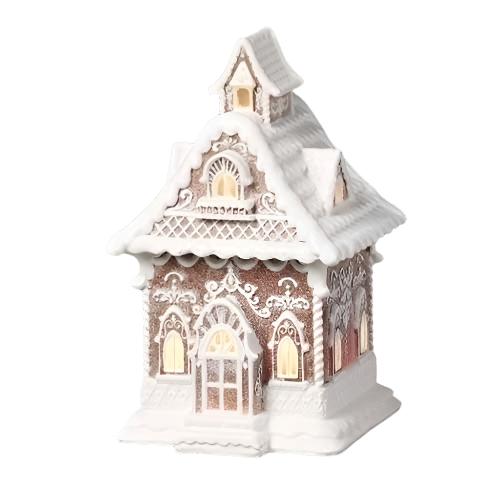White Iced Gingerbread House with LED | Putti Christmas Decor 