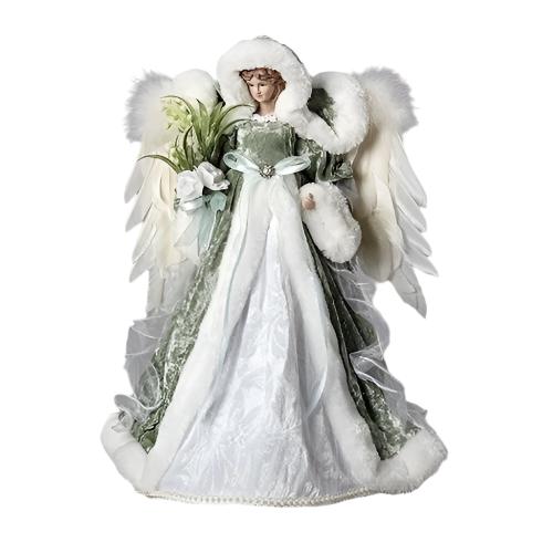Angel Tree Topper with Green Velvet Gown | Putti Christmas Decorations 