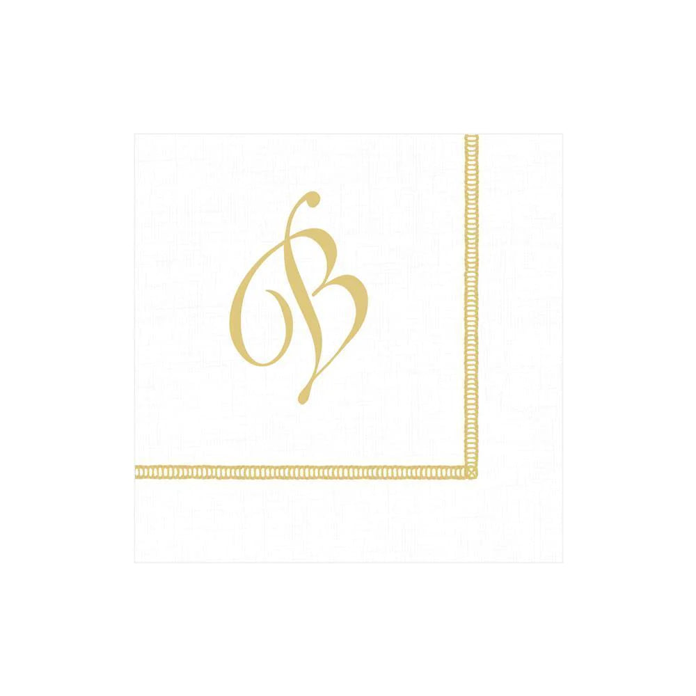 Hemstitch Script Initial Paper Cocktail Napkins - B