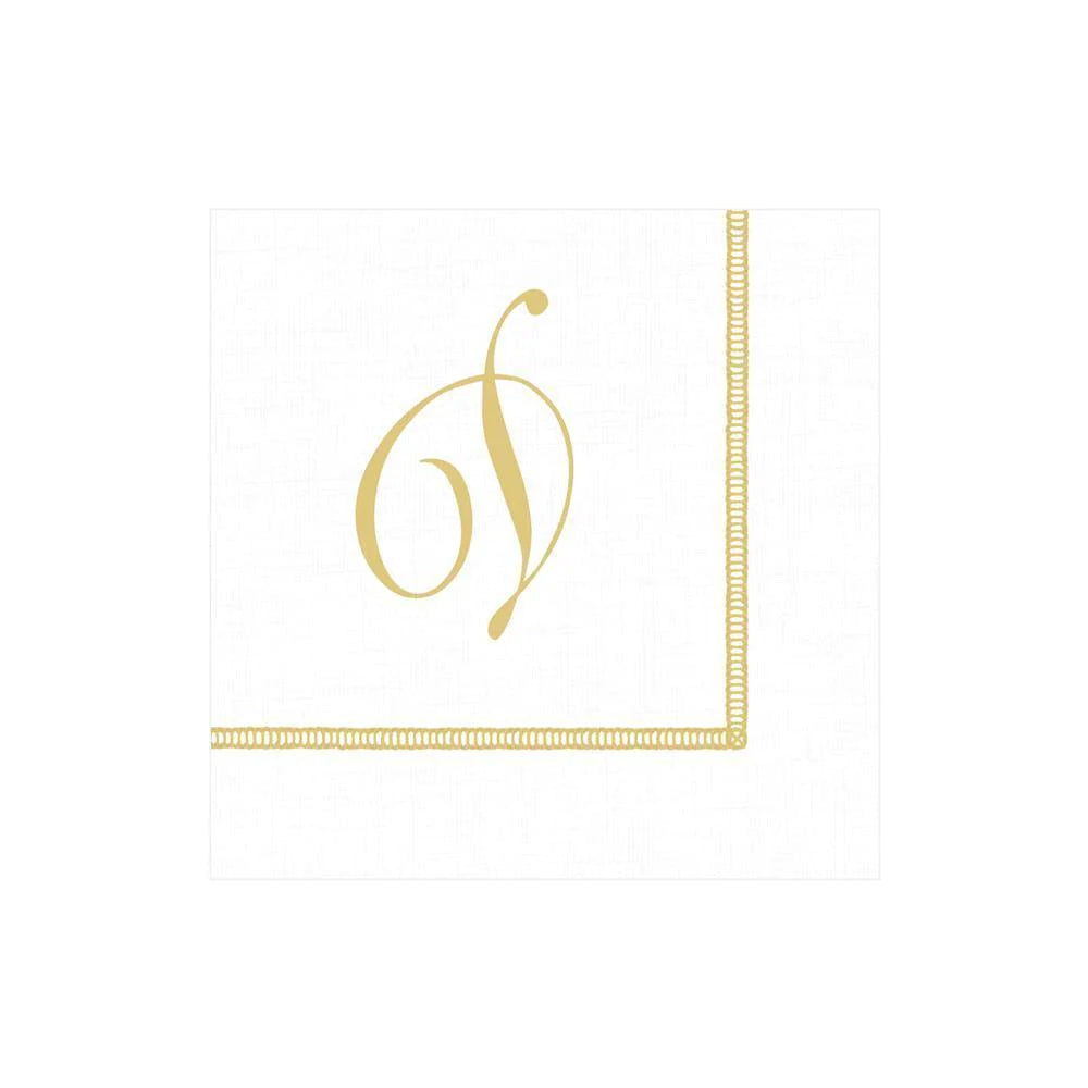 Hemstitch Script Initial Paper Cocktail Napkins - D