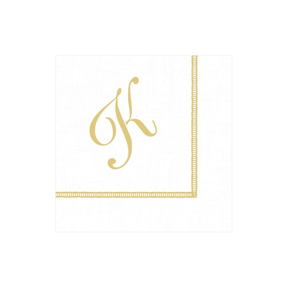 Hemstitch Script Initial Paper Cocktail Napkins - K