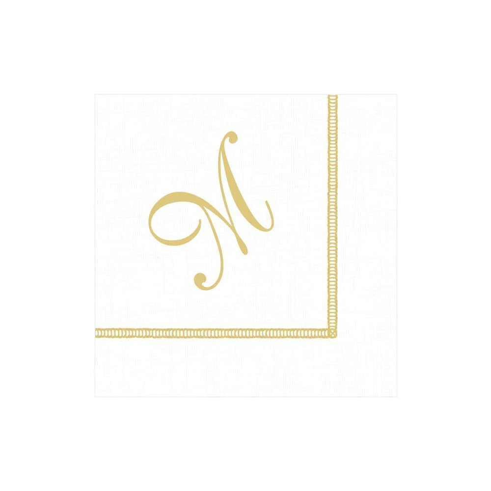 Hemstitch Script Initial Paper Cocktail Napkins - M