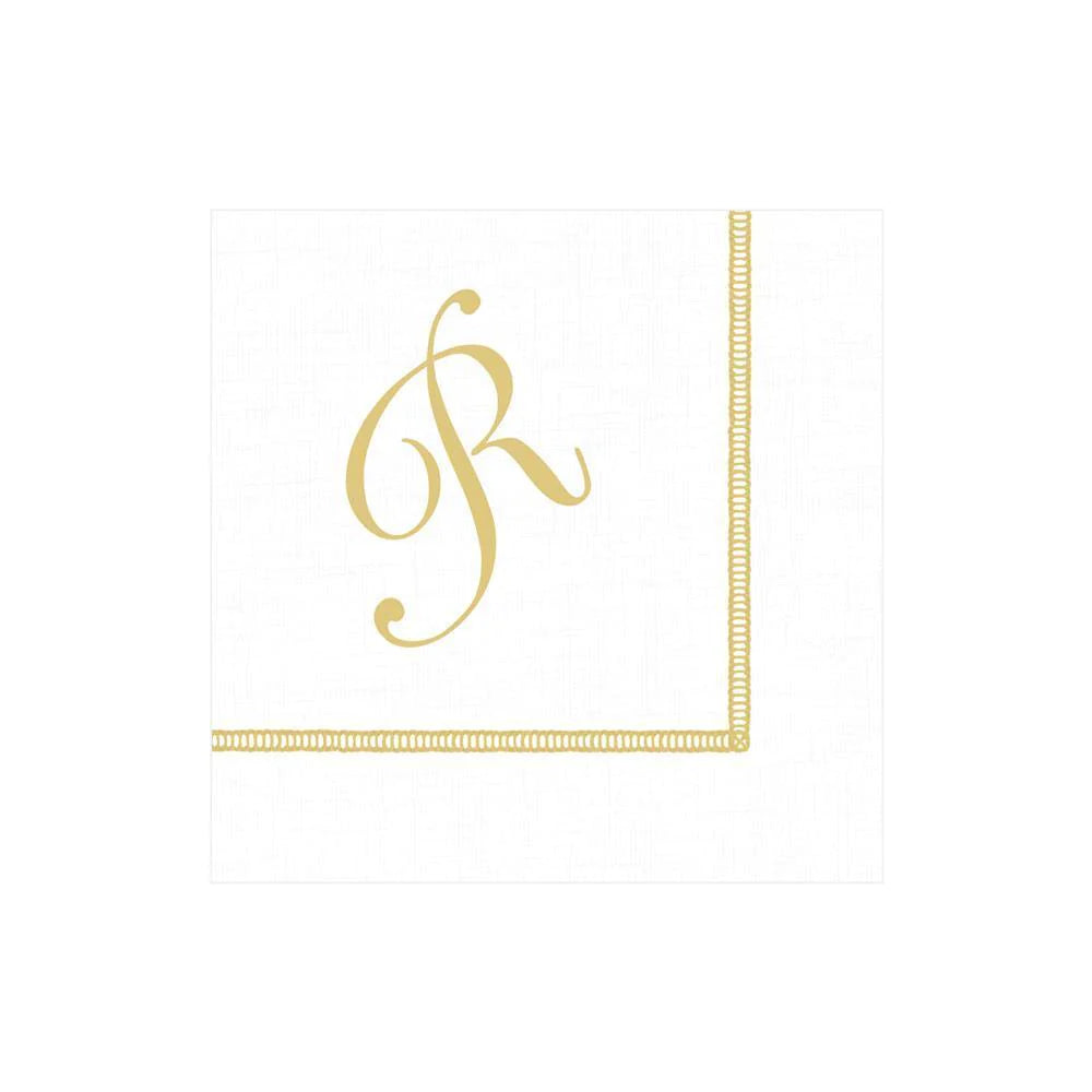 Hemstitch Script Initial Paper Cocktail Napkins - R