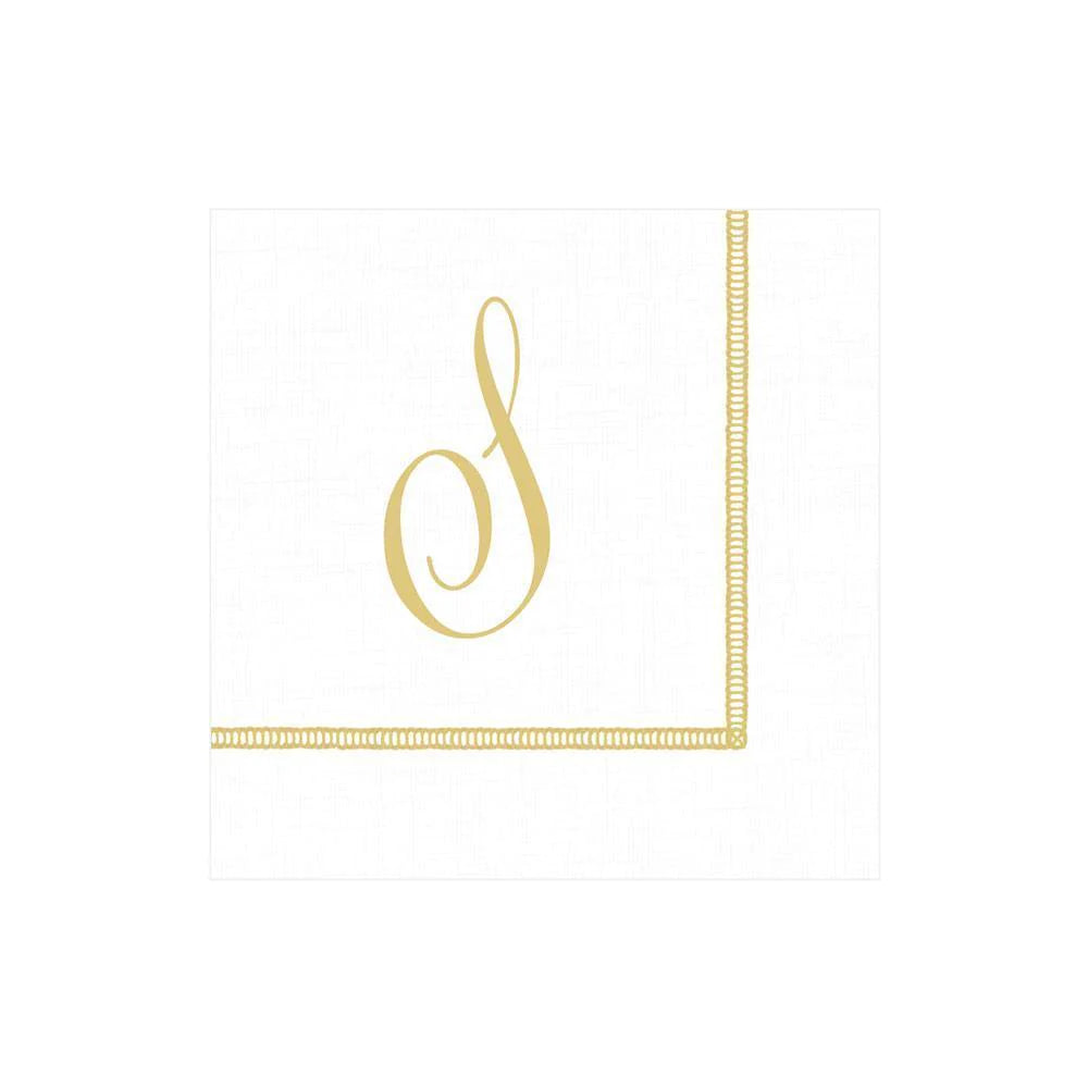 Hemstitch Script Initial Paper Cocktail Napkins - S