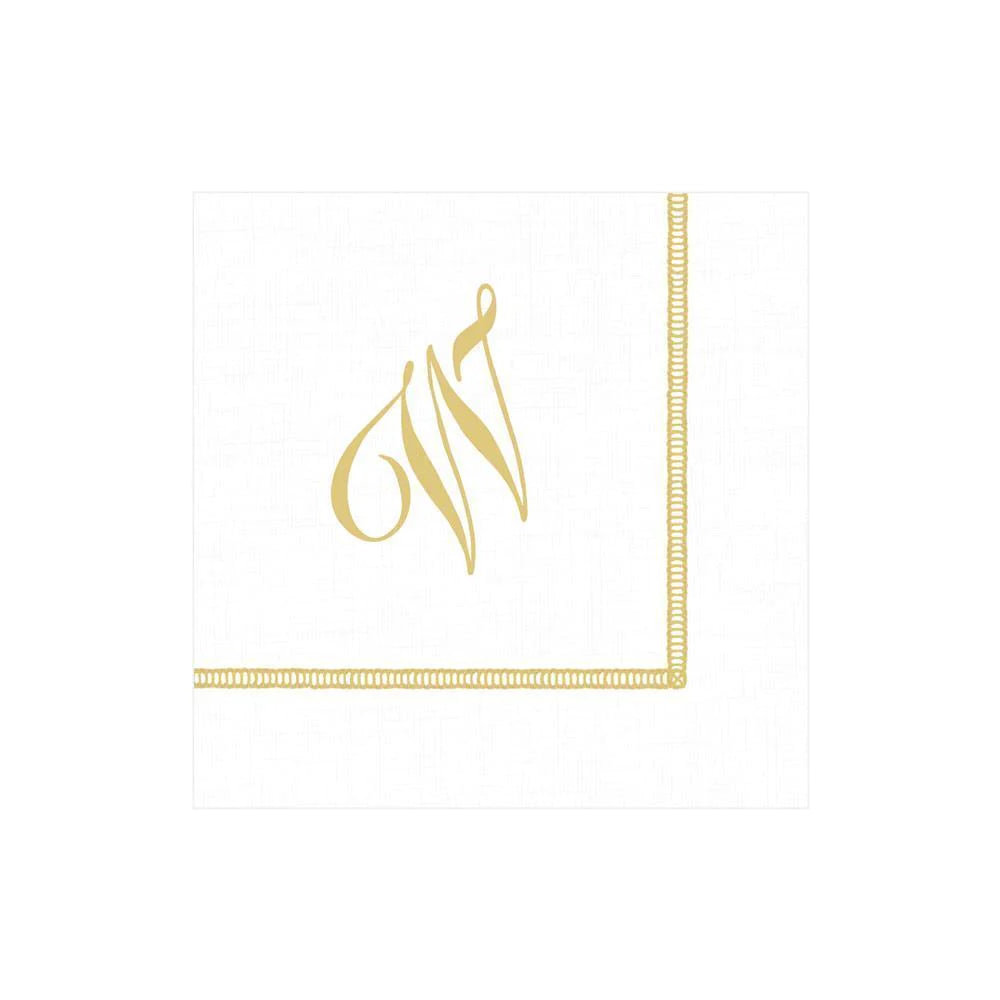 Hemstitch Script Initial Paper Cocktail Napkins - W | Putti Celebrations Canada 