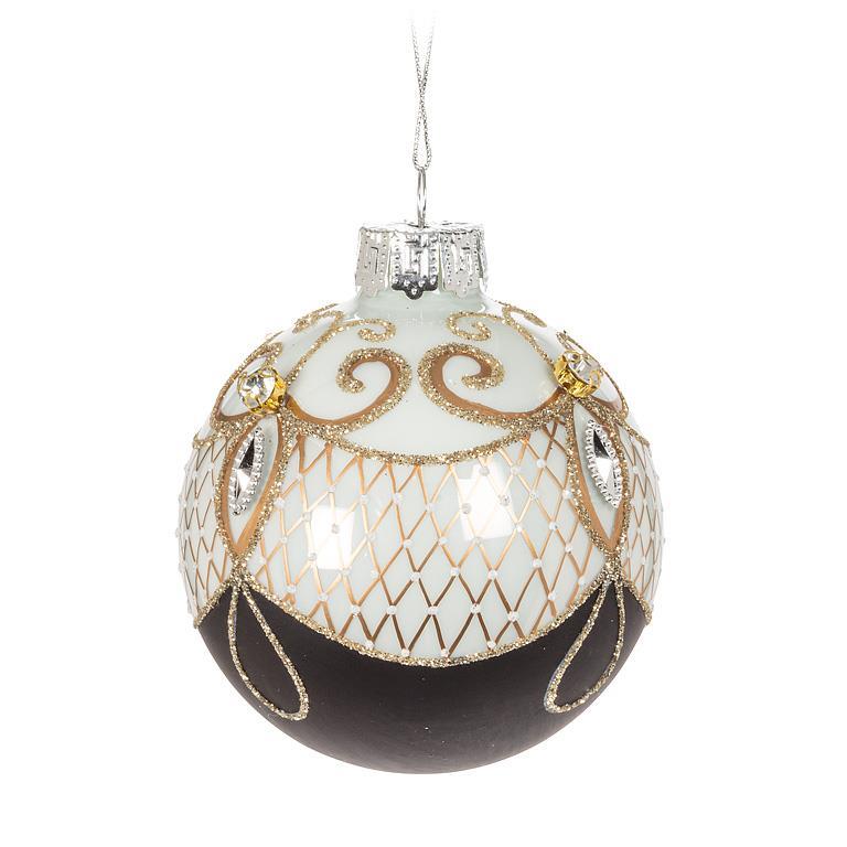 Black and White with Gold Cameo Glass Ball Ornament | Putti Christmas 