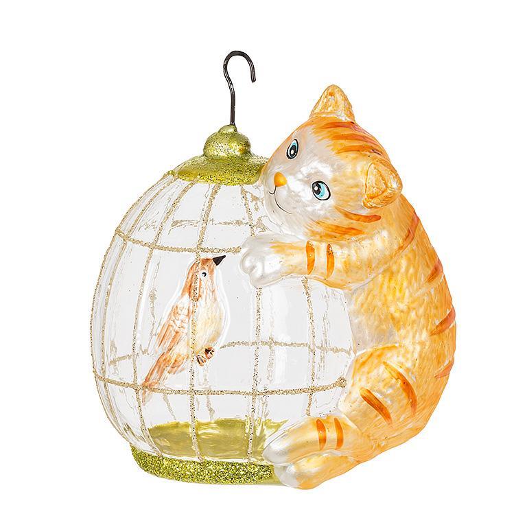 Cat on Birdcage Ornament | Putti Christmas Decorations