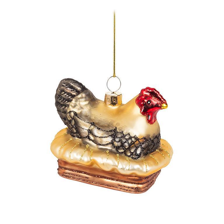 Hen on Roost Glass Ornament | Putti Christmas Decorations 