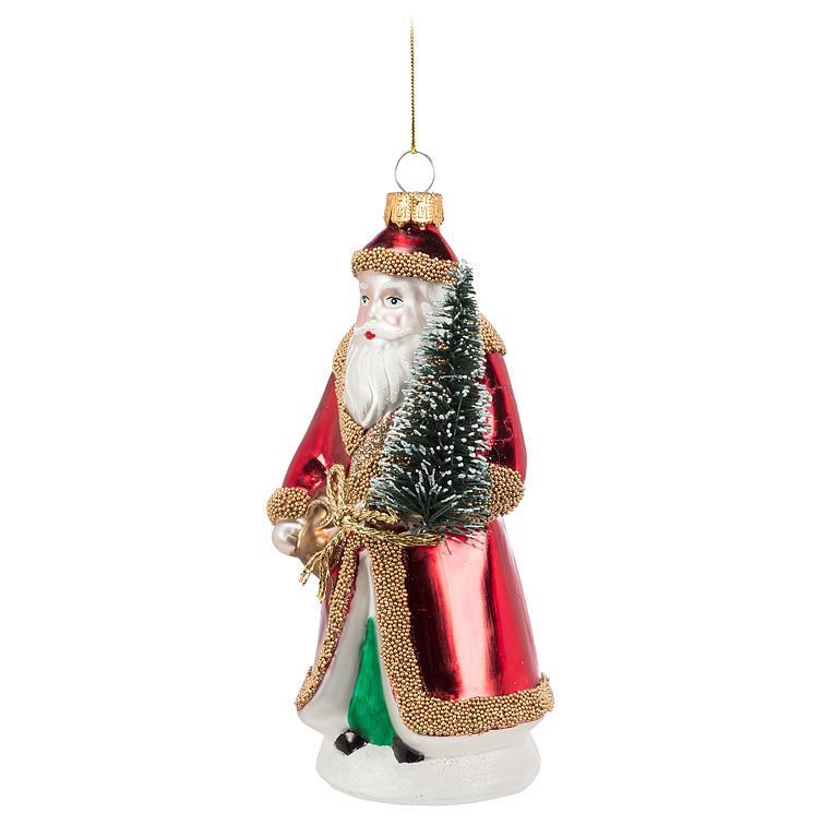 Father Christmas with Tree Glass Ornament