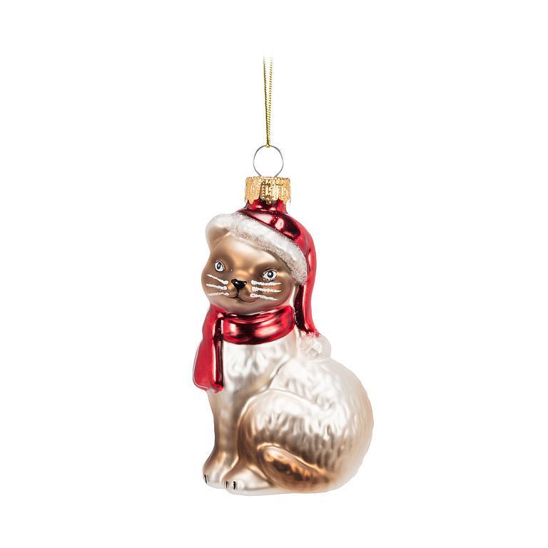 Sitting Cat with Hat Glass Ornament | Putti Christmas Celebrations Canada