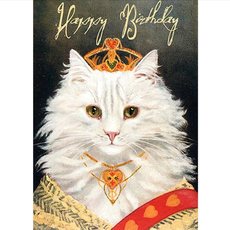 Cat with Crown Hand Glittered Greeting Card