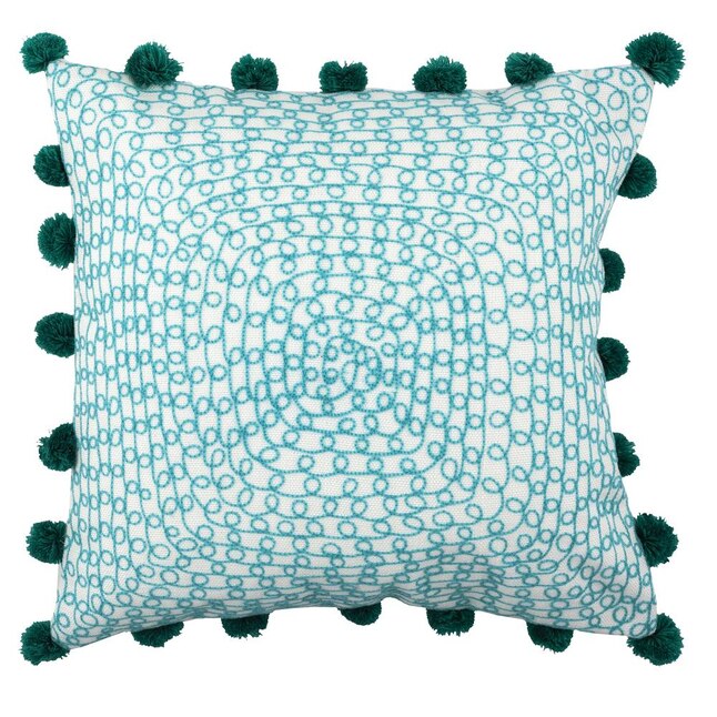 Aqua Pom Pom Square Indoor/Outdoor Pillow | Putti Fine Furnishings 