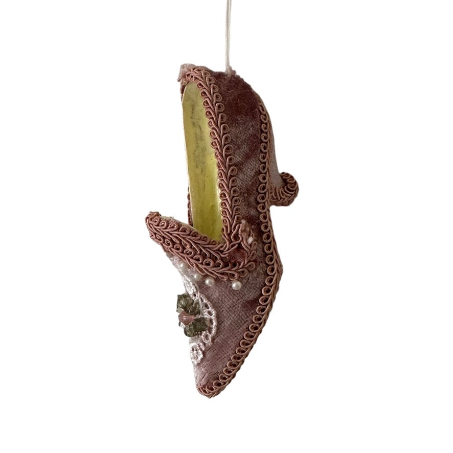 Dusy Rose Pink Velvet Shoe Ornament | Putti Fine Fashions 
