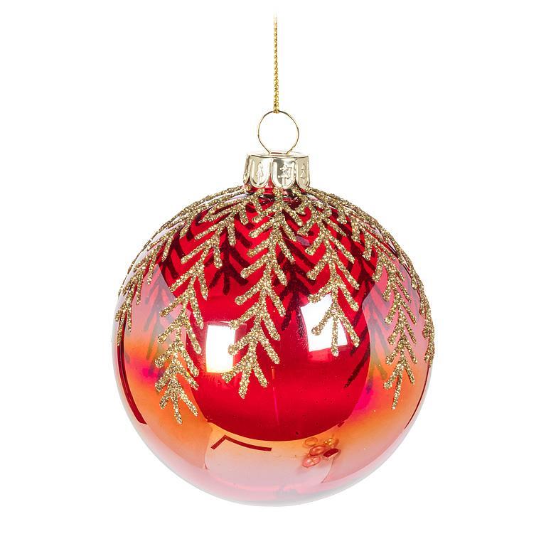Red with Gold Leaves Glass Ball Ornament  | Putti Christmas Celebrations