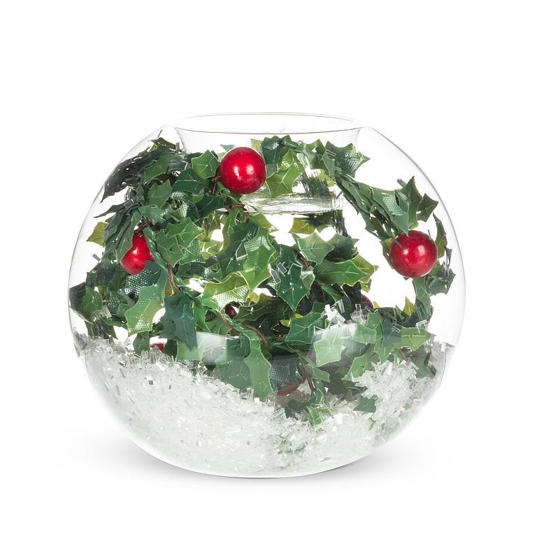 Holly and Snow Glass Ball Votive | Putti Christmas Decorations 
