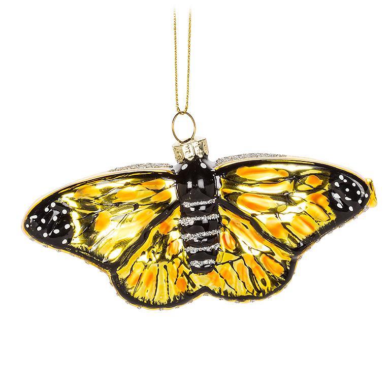 Yellow Butterfly Glass Ornament | Putti Christmas Decorations 