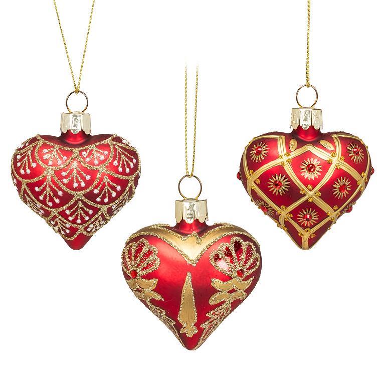 Red with Gold Glass Heart Decoration | Putti Christmas 