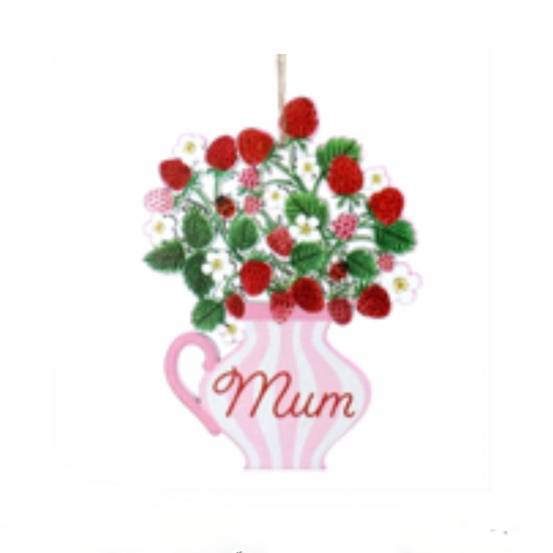 Strawberries in a Vase "Mum" Wood Ornament
