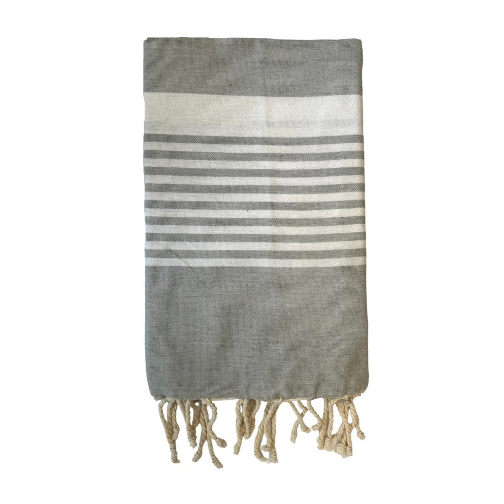 Grey Canvas Fouta with White Multi Stripe
