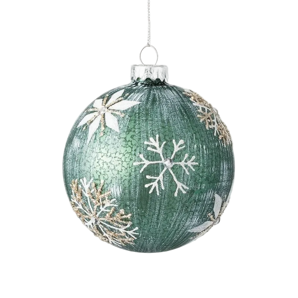 Sage Green Snowflake Glass  Ball Ornament