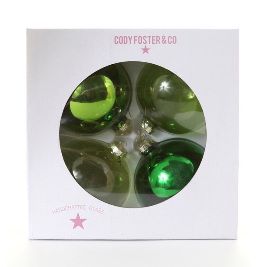 Cody Foster Green Glass Ball Ornaments - Set of 4 | Putti Christmas Decorations 