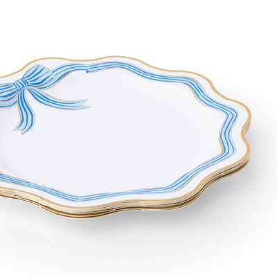 Bonjour Fête Elegant Blue & Gold Bow Paper Dinner Plates