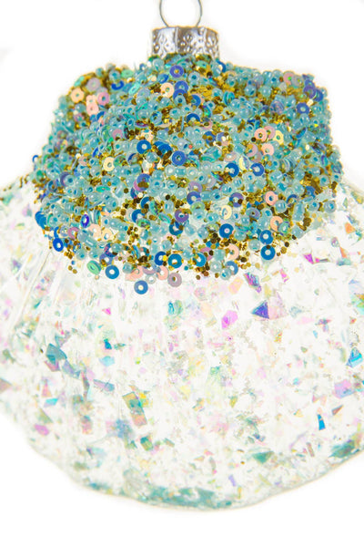 Blue Sequin Clam Shell Ornament