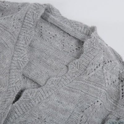 Knitted Cardigan with Lace Detail - Grey