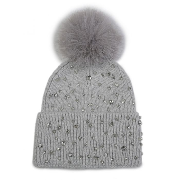 Sparkling Gem Pompom Hat - Silver