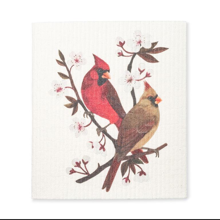 Cardinals & Cherry Blossoms Dishcloth | Putti Fine Furnishings 