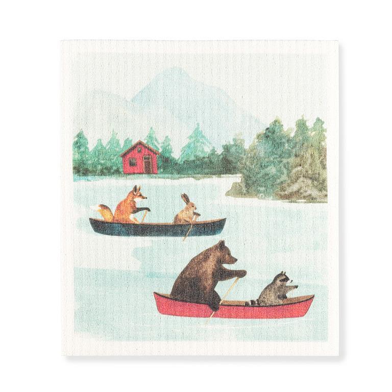 Animals in Canoe Dishcloth | Putti Fine Furnishings 