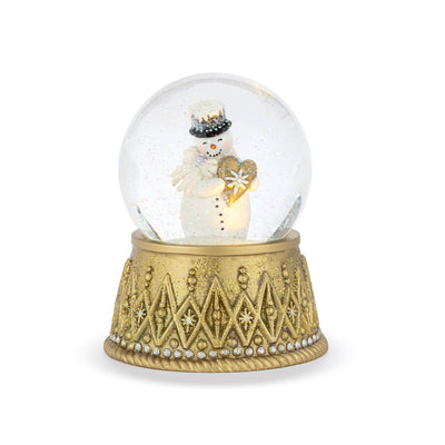 Snowman with Heart Lit Gold Snow Globe | Putti Christmas Decorations