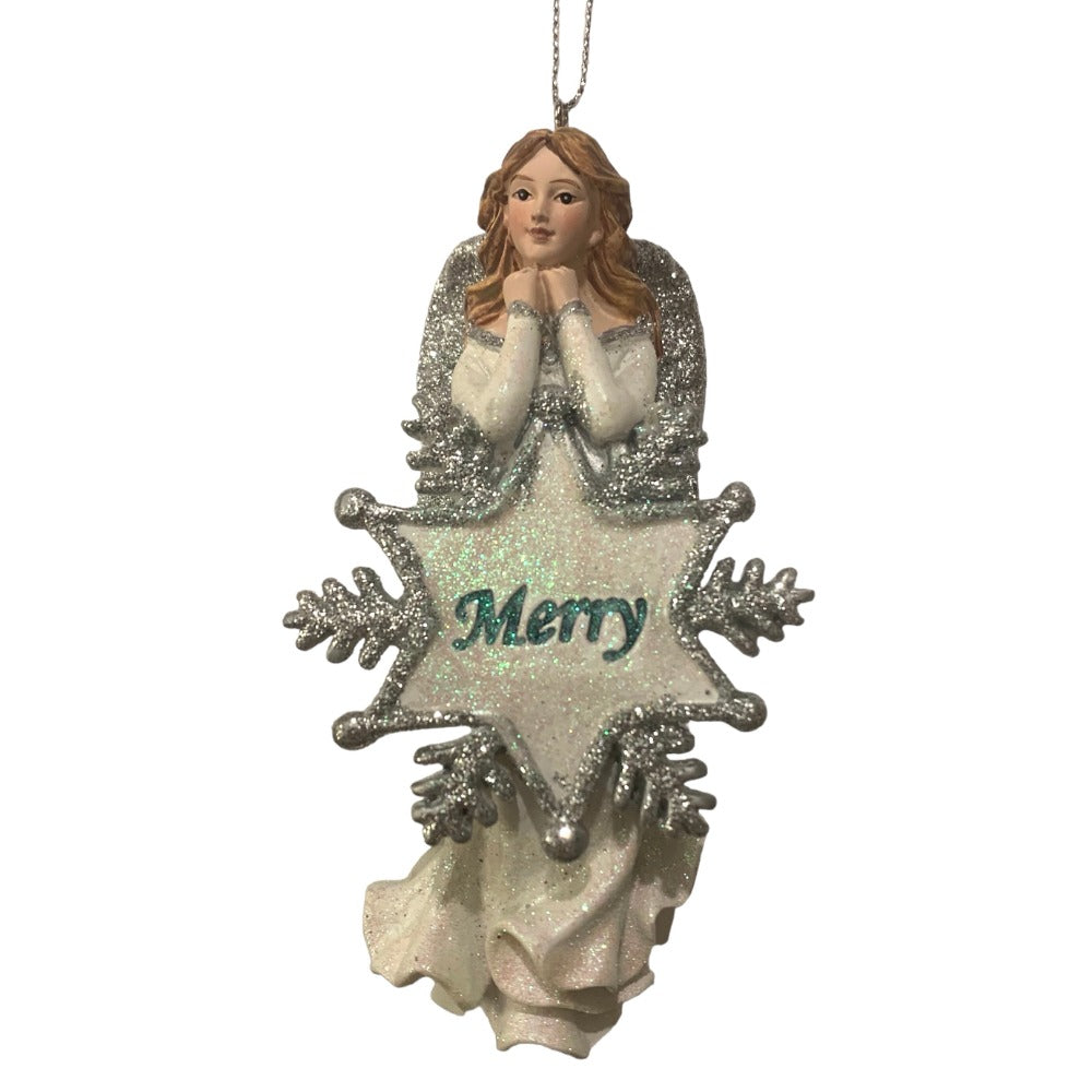 Kurt Adler Angel with "Merry" Snowflake Ornament