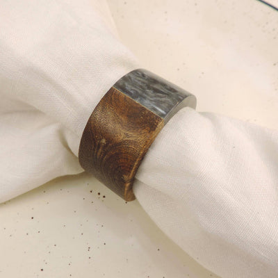 Mango Wood Round Napkin Ring in Grey