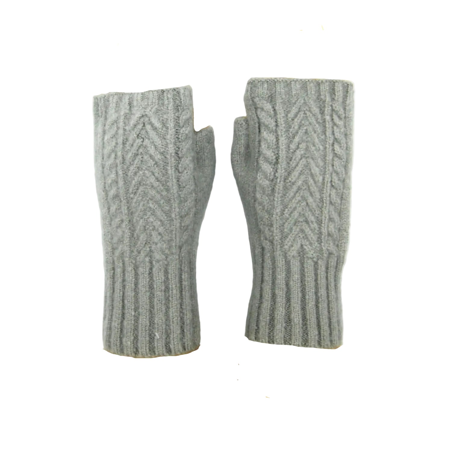 Cashmere Blend Cable Knitted Fingerless Gloves - Light Grey