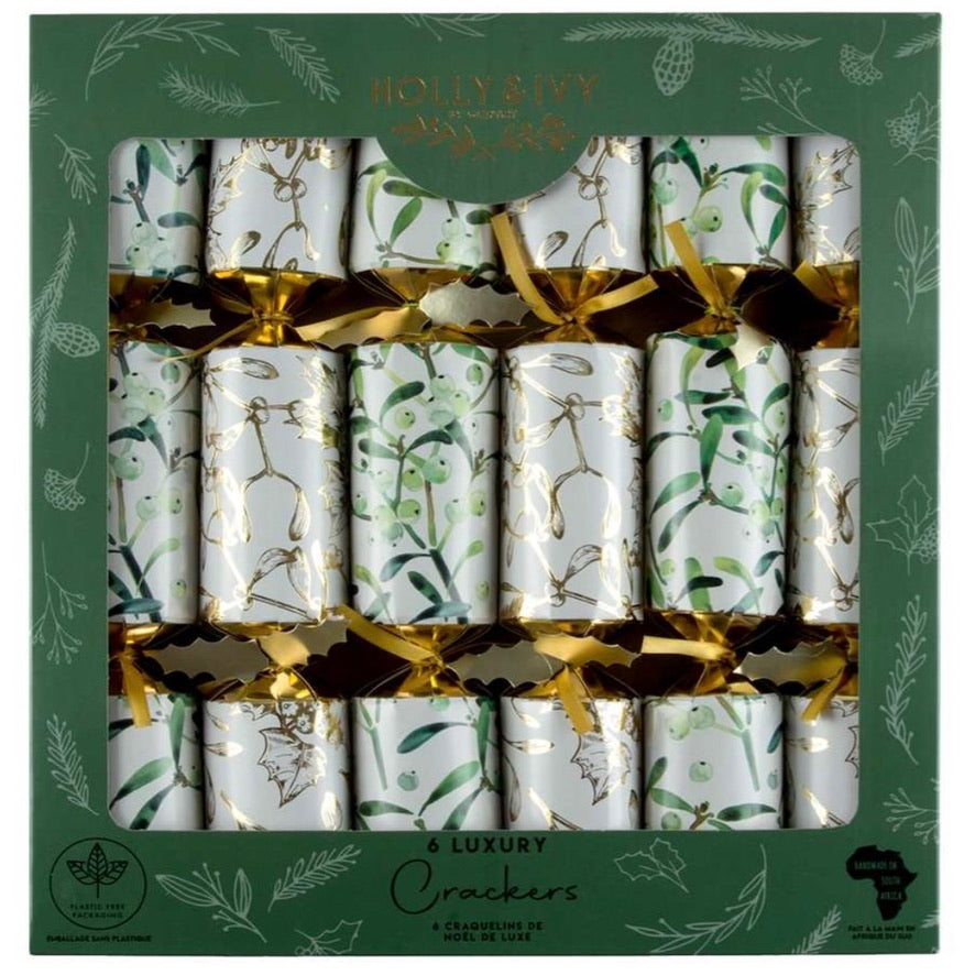 Holly & Ivy Gold Mistletoe Christmas Crackers | Putti Fine Furnishings 