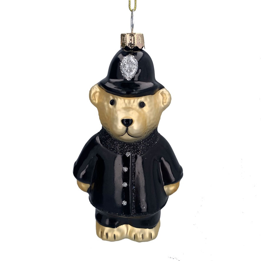 Policeman Teddy Glass Ornament